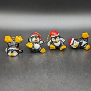 4 Vintage Penguin Christmas Ornaments Holiday Ceramic Cutesy Playful Japan?